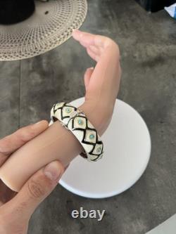 EMA Sterling Silver & Gold Tone Enamel Bangle Bracelet