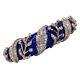 Early 20th Century Diamond Blue Enamel 18kyg Hinged Vintage Bangle Bracelet