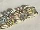 Early Coro Enamel Flower & Leaf Blue Yellow Pink Exceptional Gold Bracelet Vtg