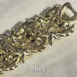 Early CORO enamel flower & leaf blue yellow pink exceptional gold bracelet vtg