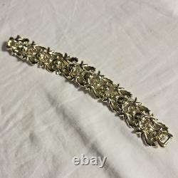 Early CORO enamel flower & leaf blue yellow pink exceptional gold bracelet vtg