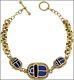 Egyptian Jewelry 3 Scarab Bracelet Blue Enamel 24k Gold-plated Pewter & Brass