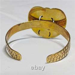 Egyptian Scarab Bracelet gold-plated brass with red & blue enamel, vintage