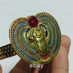Egyptian Scarab Bracelet gold-plated brass with red & blue enamel, vintage