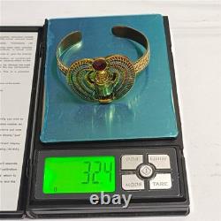 Egyptian Scarab Bracelet gold-plated brass with red & blue enamel, vintage