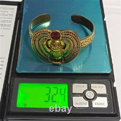 Egyptian Scarab Bracelet gold-plated brass with red & blue enamel, vintage