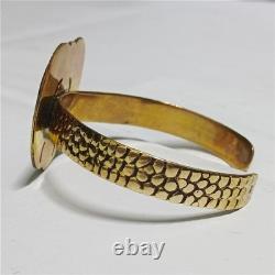 Egyptian Scarab Bracelet gold-plated brass with red & blue enamel, vintage