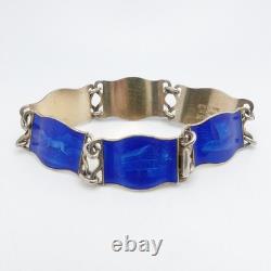 Einar Modahl Sterling Silver Norway Blue Enamel Scene Panel Bracelet 7.5 Long
