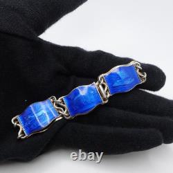Einar Modahl Sterling Silver Norway Blue Enamel Scene Panel Bracelet 7.5 Long