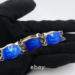 Einar Modahl Sterling Silver Norway Blue Enamel Scene Panel Bracelet 7.5 Long