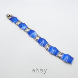 Einar Modahl Sterling Silver Norway Blue Enamel Scene Panel Bracelet 7.5 Long