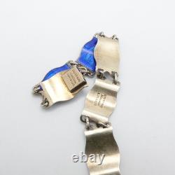 Einar Modahl Sterling Silver Norway Blue Enamel Scene Panel Bracelet 7.5 Long
