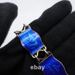 Einar Modahl Sterling Silver Norway Blue Enamel Scene Panel Bracelet 7.5 Long