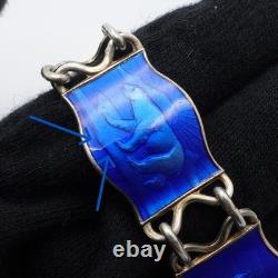 Einar Modahl Sterling Silver Norway Blue Enamel Scene Panel Bracelet 7.5 Long