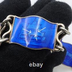 Einar Modahl Sterling Silver Norway Blue Enamel Scene Panel Bracelet 7.5 Long