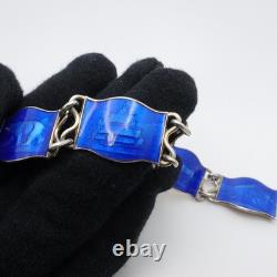 Einar Modahl Sterling Silver Norway Blue Enamel Scene Panel Bracelet 7.5 Long