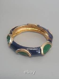 Erwin Pearl & Robert Blue Vintage Hinged Enameled Bangle Bracelets Lot Of 3