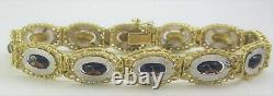 Estate 18k Two-tone Gold Oval Blue Flower Enamel Bracelet 24.97g Gia $4,319.00