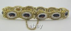 Estate 18k Two-tone Gold Oval Blue Flower Enamel Bracelet 24.97g Gia $4,319.00