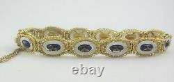 Estate 18k Two-tone Gold Oval Blue Flower Enamel Bracelet 24.97g Gia $4,319.00