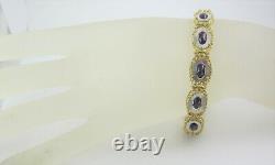 Estate 18k Two-tone Gold Oval Blue Flower Enamel Bracelet 24.97g Gia $4,319.00