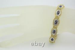 Estate 18k Two-tone Gold Oval Blue Flower Enamel Bracelet 24.97g Gia $4,319.00