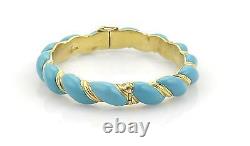 Estate 18k Yellow Gold Blue Enamel Twisted Rope Design Bangle Bracelet