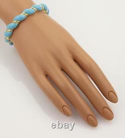 Estate 18k Yellow Gold Blue Enamel Twisted Rope Design Bangle Bracelet