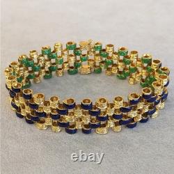 Estate Blue & Green Enamel Link Reversible Bracelet in 14K Yellow Gold Over 7