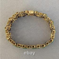 Estate Blue & Green Enamel Link Reversible Bracelet in 14K Yellow Gold Over 7