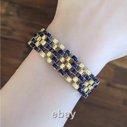 Estate Blue & Green Enamel Link Reversible Bracelet in 14K Yellow Gold Over 7