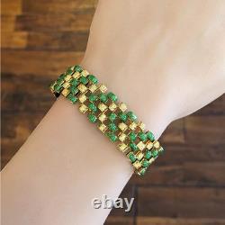 Estate Blue & Green Enamel Link Reversible Bracelet in 14K Yellow Gold Over 7