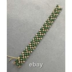 Estate Blue & Green Enamel Link Reversible Bracelet in 14K Yellow Gold Over 7