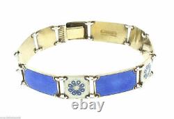 Estate Norway Sterling Silver Blue and White Enamel Bracelet 7.25