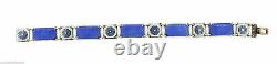 Estate Norway Sterling Silver Blue and White Enamel Bracelet 7.25