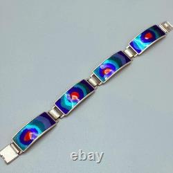 Estate Perli Sterling Silver & Blue Enamel Bracelet
