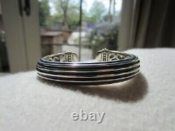 Estate Rare Slane Ribbed Column Sterling Silver Blue Enamel Bangle Cuff Bracelet