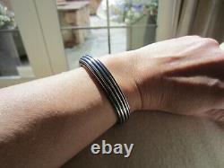 Estate Rare Slane Ribbed Column Sterling Silver Blue Enamel Bangle Cuff Bracelet