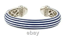 Estate Rare Slane Ribbed Column Sterling Silver Blue Enamel Bangle Cuff Bracelet