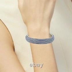 Estate Rare Slane Ribbed Column Sterling Silver Blue Enamel Bangle Cuff Bracelet