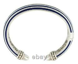 Estate Rare Slane Ribbed Column Sterling Silver Blue Enamel Bangle Cuff Bracelet