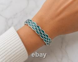 Estate Sterling Silver 925 Teal Enamel Hinged Bangle 6.5in 13.6mm 29.2g