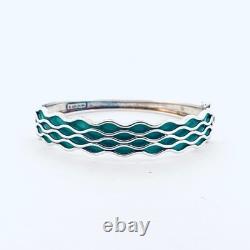 Estate Sterling Silver 925 Teal Enamel Hinged Bangle 6.5in 13.6mm 29.2g