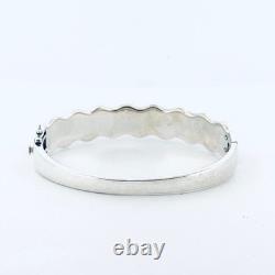 Estate Sterling Silver 925 Teal Enamel Hinged Bangle 6.5in 13.6mm 29.2g