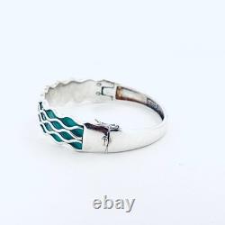 Estate Sterling Silver 925 Teal Enamel Hinged Bangle 6.5in 13.6mm 29.2g