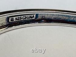 Estate Sterling Silver 925 Teal Enamel Hinged Bangle 6.5in 13.6mm 29.2g