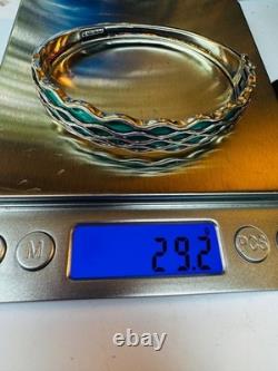 Estate Sterling Silver 925 Teal Enamel Hinged Bangle 6.5in 13.6mm 29.2g