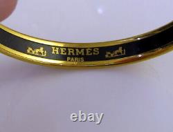 Estate Vintage HERMES Paris Goldtone Blue Enamel Flag & Wheat Bangle Bracelet
