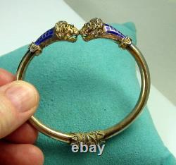 Estate Vintage Ornate 800 Silver Vermeil Deep Blue Enamel Lion Scales Bracelet