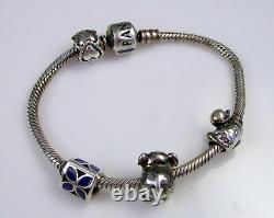 Estate Vintage Sterling Silver PANDORA Duck Elephant Blue Enamel Charm Bracelet